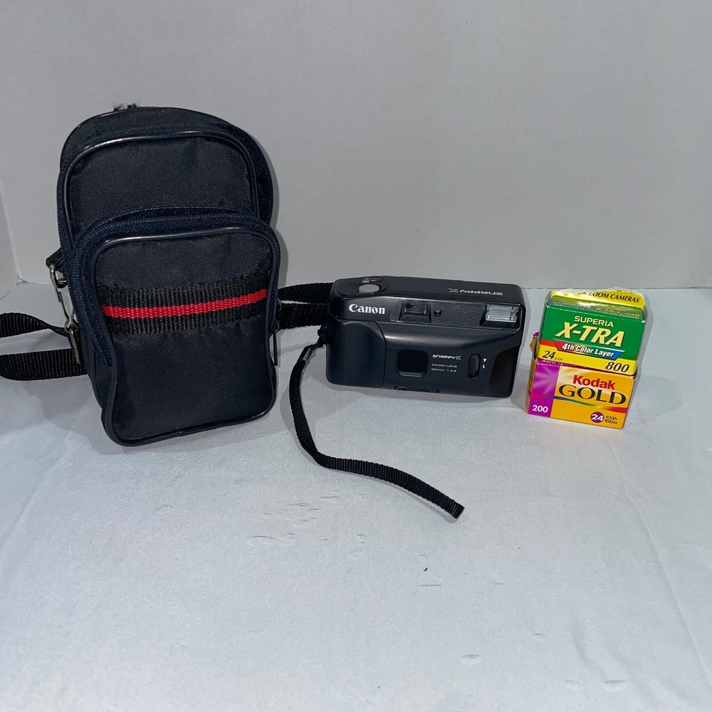 Canon Snappy K 35mm Film Camera Black Point and Shoot Case and Film Bundle AS-IS